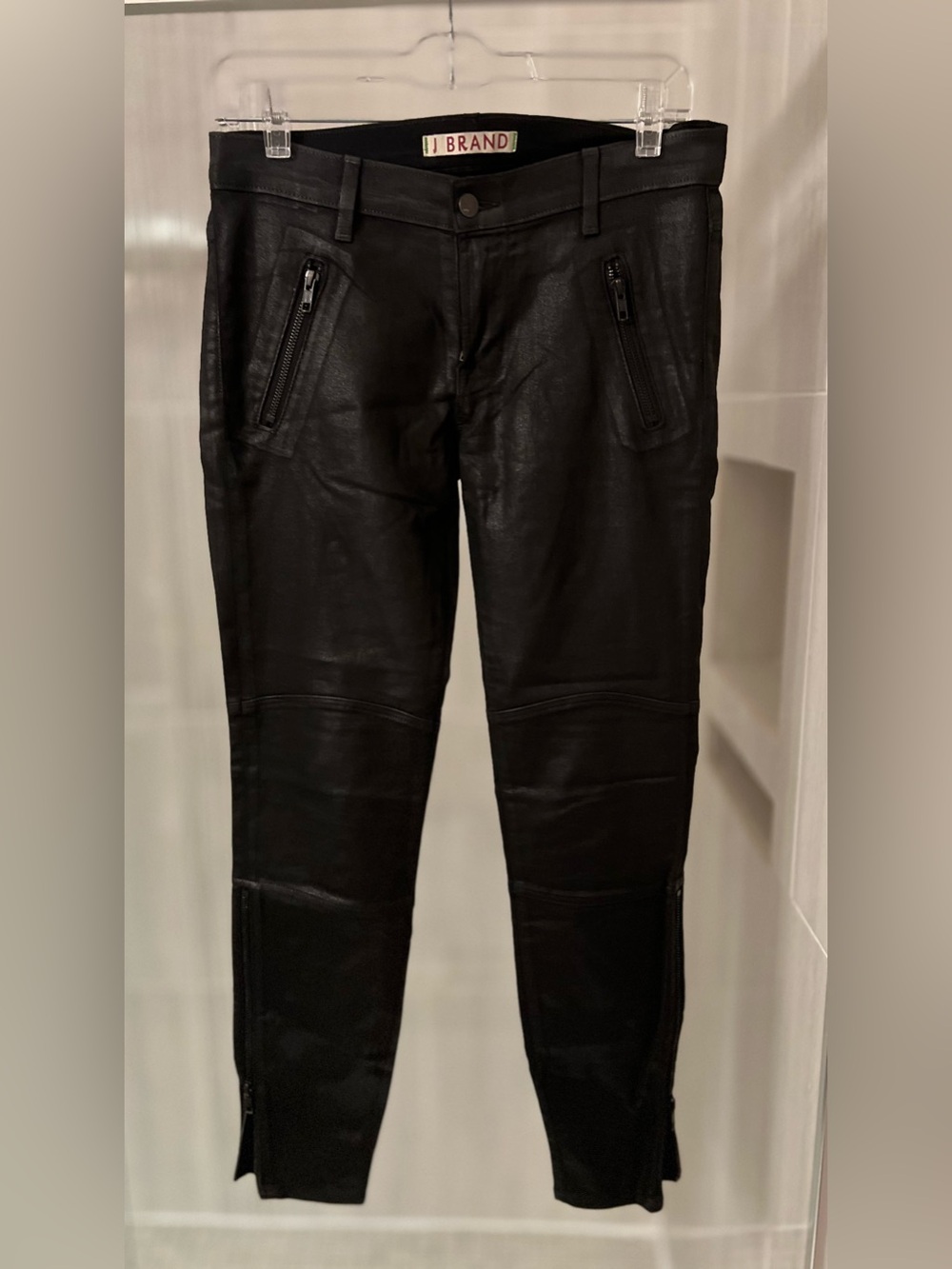 J Brand Agnes Coated Black Moto Skinny Jeans Ankle Zippers Size 28 Stealth